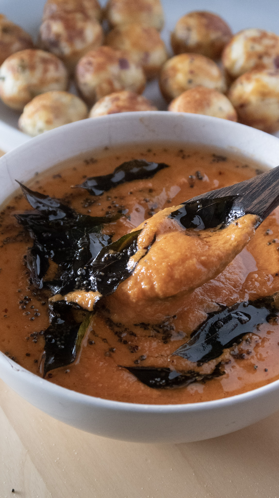 Kaara Chutney scooped with a spoon from a bowl