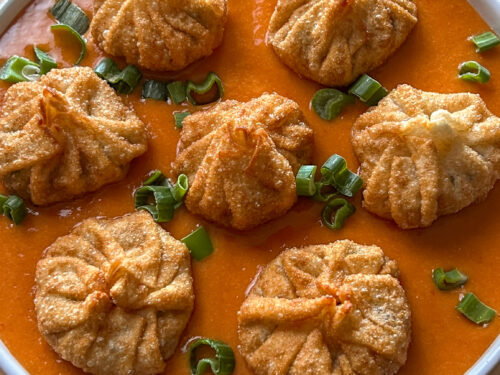 Fried Vegetable MoMos with Spicy Red Chutney - BeExtraVegant
