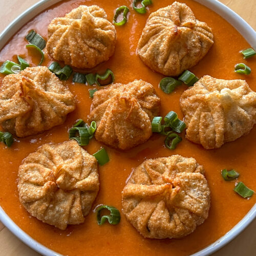 Fried Vegetable MoMos with Spicy Red Chutney - BeExtraVegant