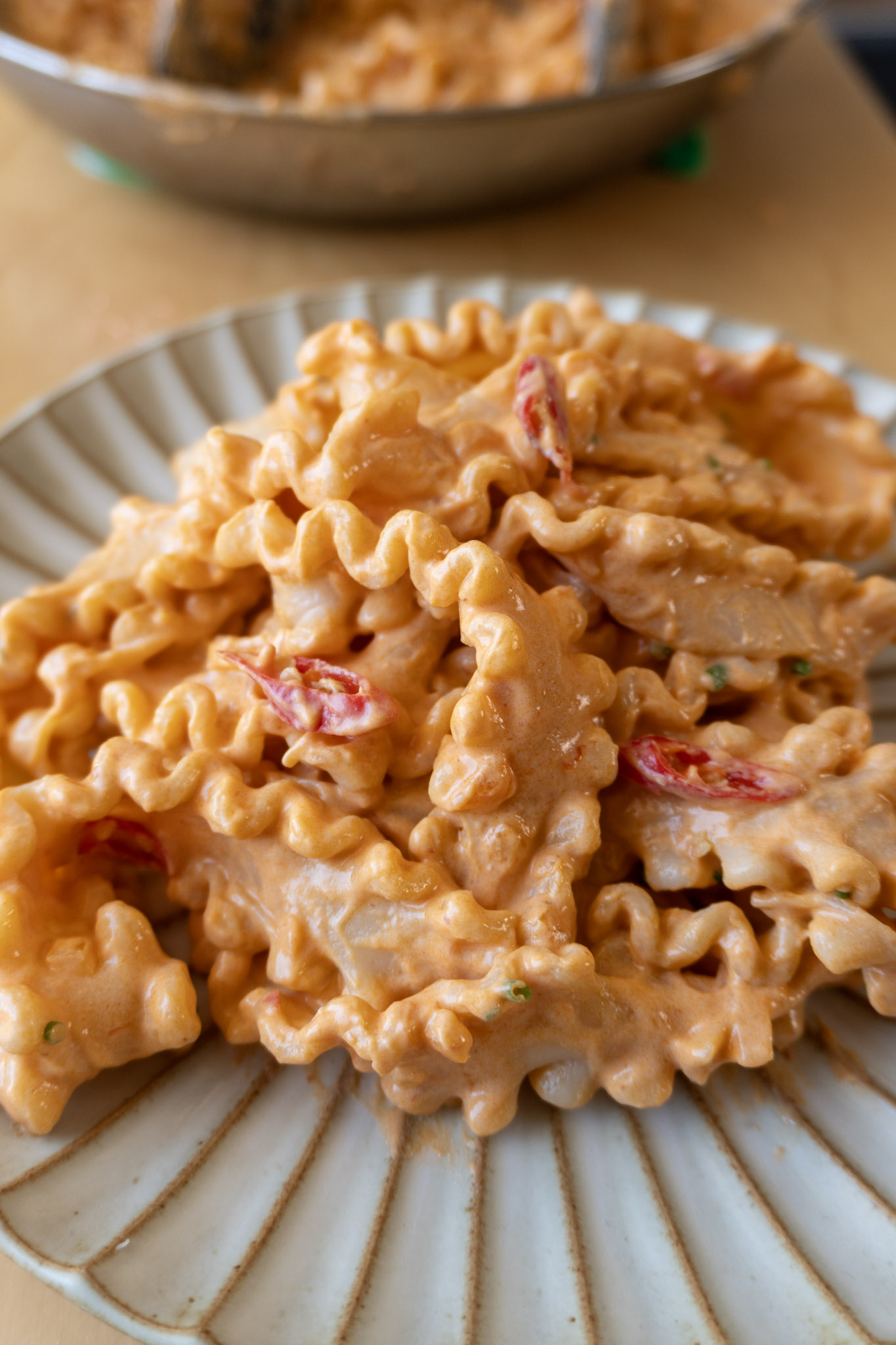 Spicy Pasta silken tofu sauce served on a plate