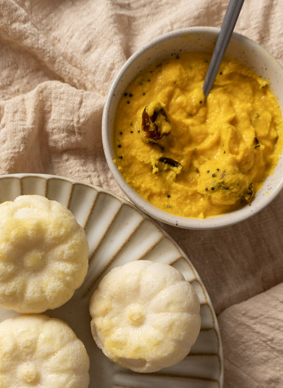 Pumpkin coconut chutney with pumpkin shaped idlis