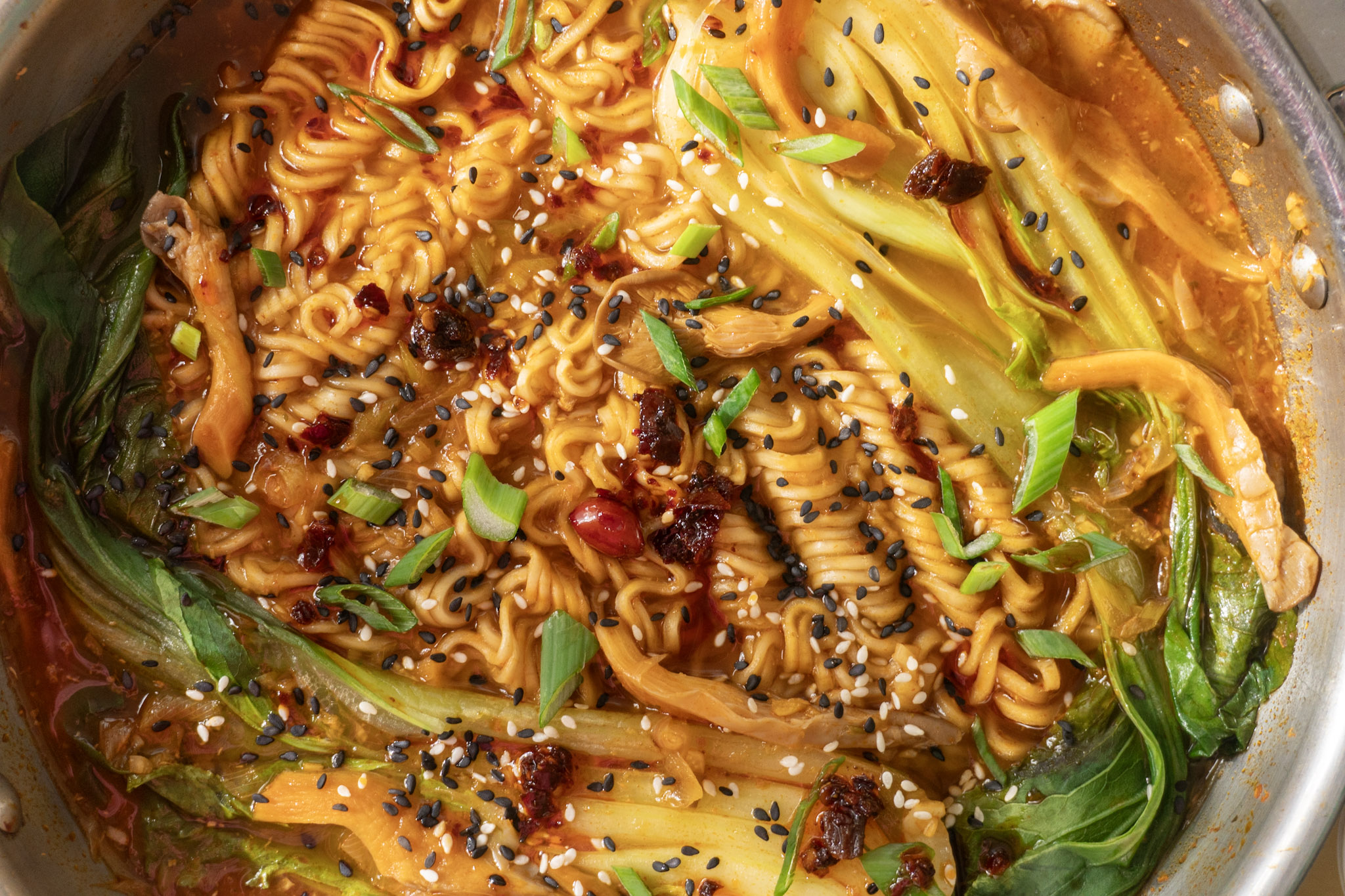 Top shot of spicy vegan ramen