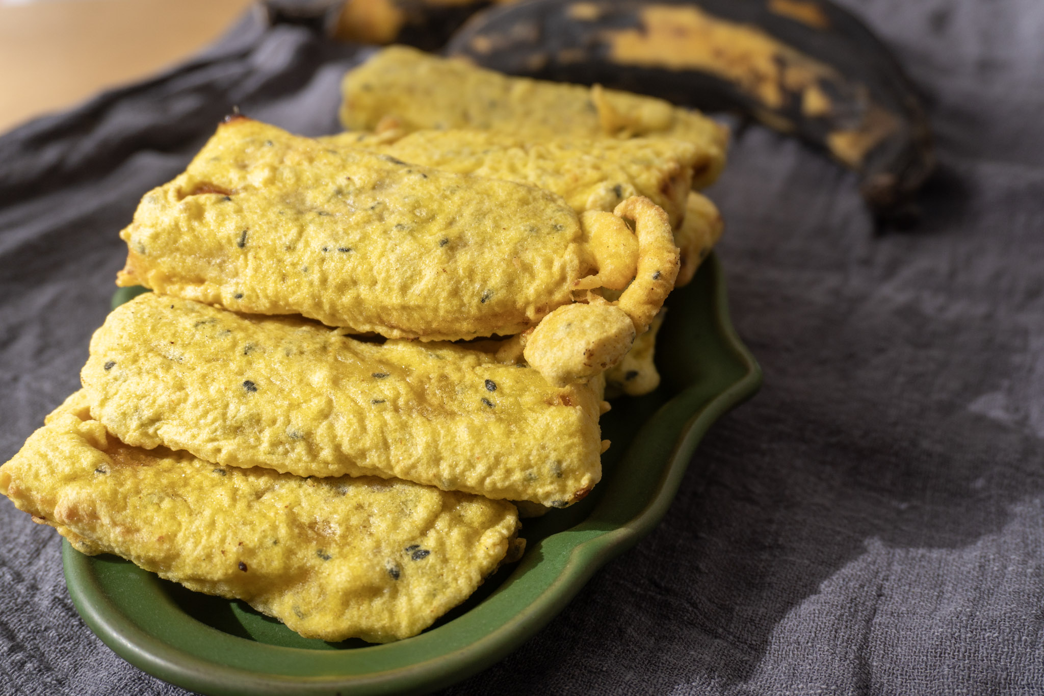 Side shot, Plantain Fritters on a plate