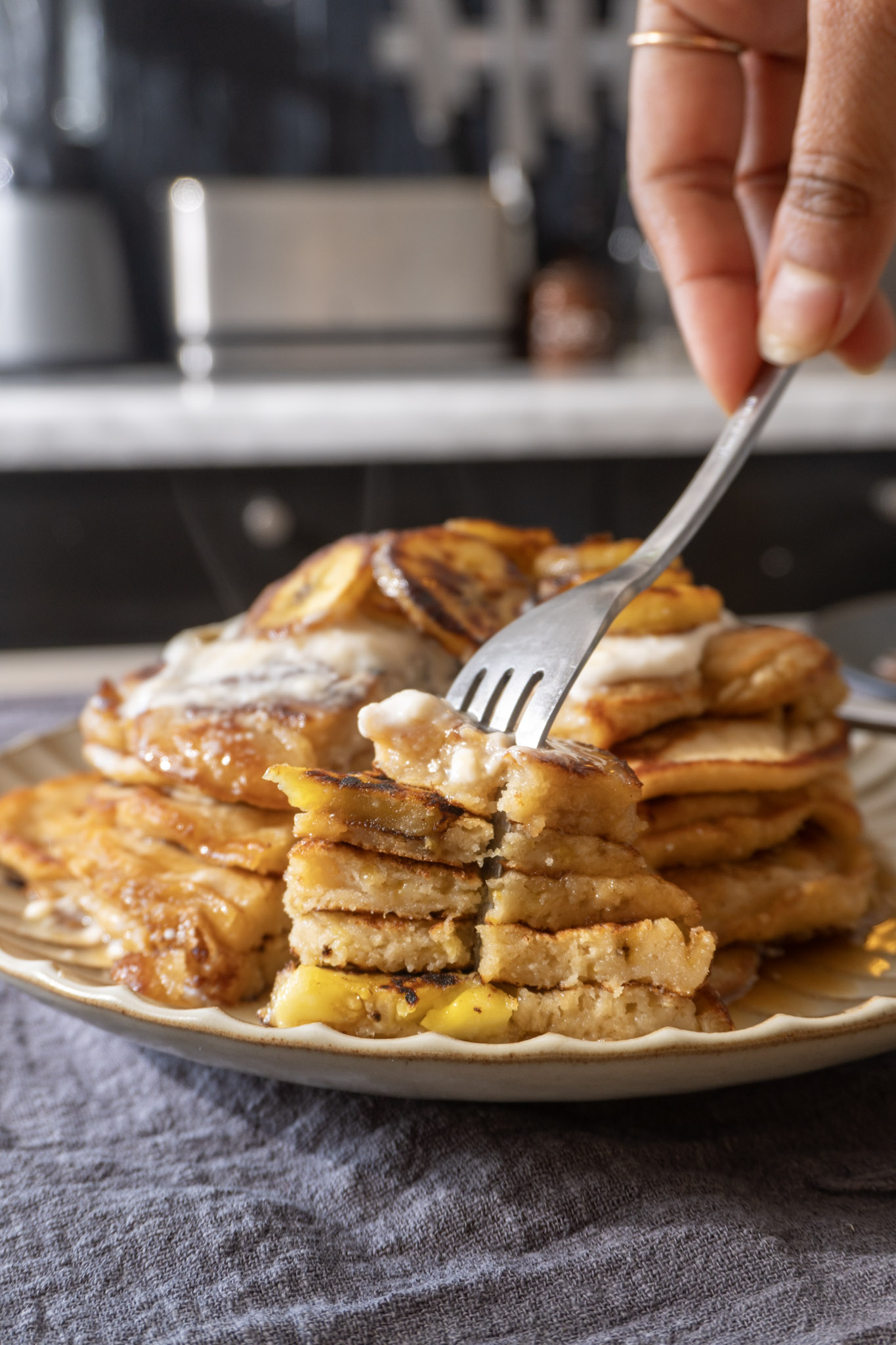 Cross section of plantain pancakes