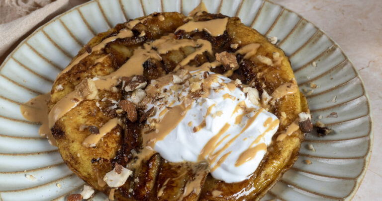 top view of caramelized banana pancakes