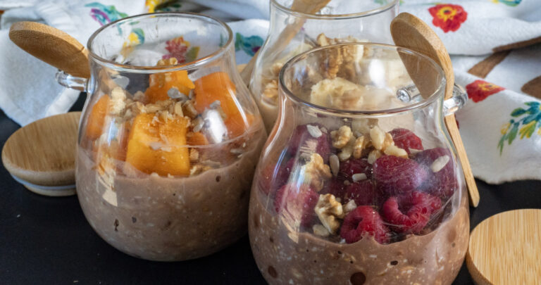 three different flavors of high protein overnight oats