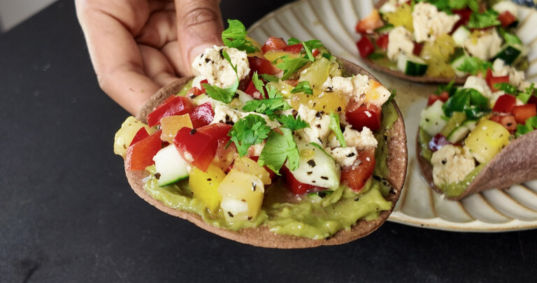 One vegan ceviche tostada picked up